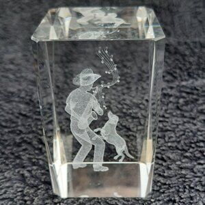 3" Paper Weight Sax Player & Dog Etched Glass